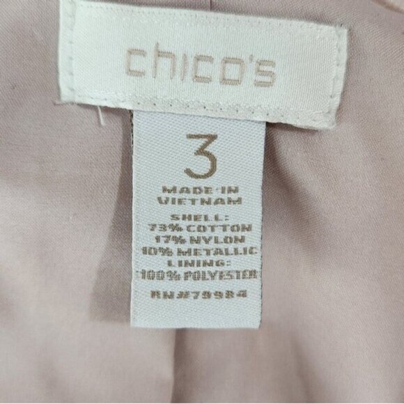Chico's Pink Metallic Blazer Rhinestones Embellished Pocket Ruched Sleeve Sz 3 - Picture 6 of 6
